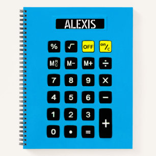 Blue Calculator mit Name Notizbuch