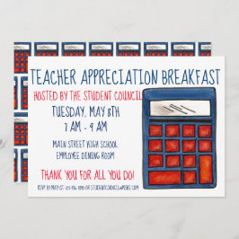 Blue Calculator School Math Teacher Bewertung Einladung