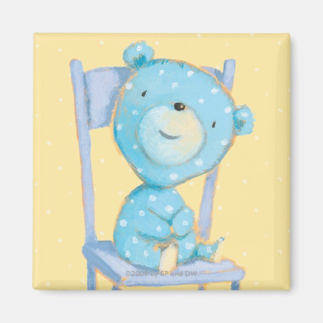 Blue Calico Bear lächeln auf Stuhl Magnet (Vorne)
