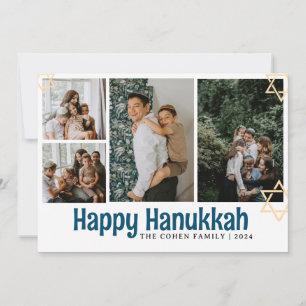 Blue Calligraphy Happy Hanukkah Familie 4 Foto Feiertagskarte