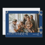 Blue Calligraphy Happy Hanukkah Familie ein Foto Feiertagskarte<br><div class="desc">Blue Calligraphy Happy Hanukkah Familie ein Foto</div>