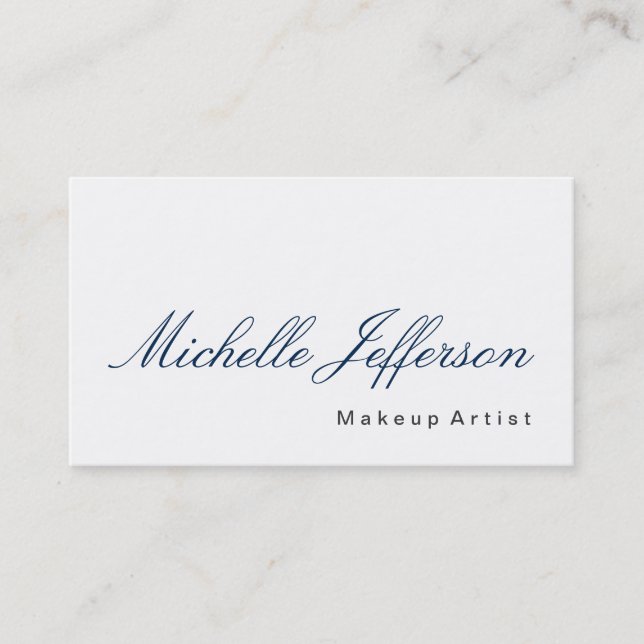 Blue Calligraphy Makeup Artist White Business Card Visitenkarte