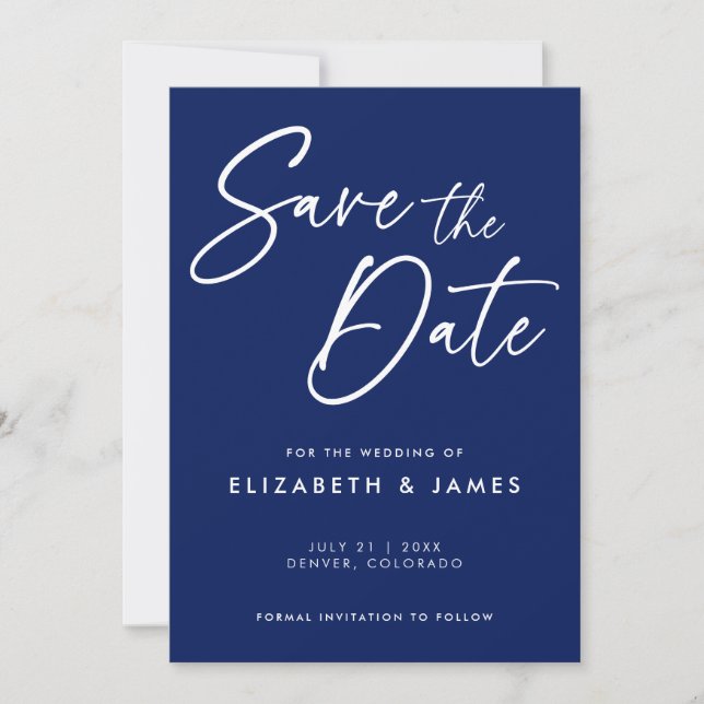Blue Calligraphy Wedding Save the Date Einladung (Vorderseite)