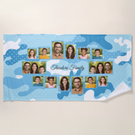 Blue Camo Dot Photo Collage Family Strandtuch