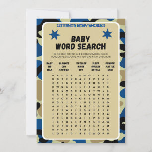 Blue Camouflage Baby Dusche - bestellbarer Name, 1 Einladung