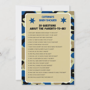 Blue Camouflage Baby Dusche - bestellbarer Name, 1 Einladung