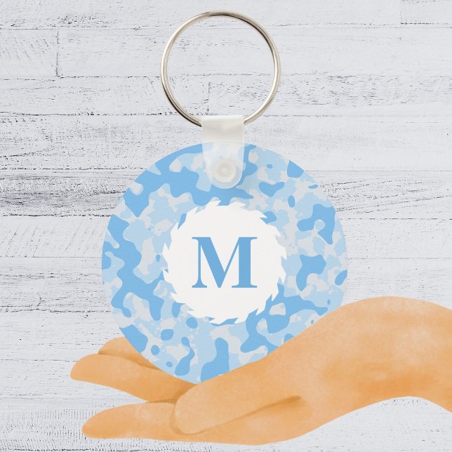 Blue Camouflage Camouflage Monogram Initial Schlüsselanhänger (Blue Camo Camouflage Monogram Initial Keychain)