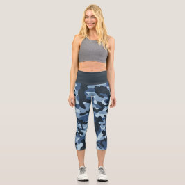 Blue Camouflage Capri Leggings