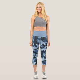 Blue Camouflage Capri Leggings