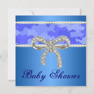 Blue Camouflage Diamond Bow Kinderdusche Einladung