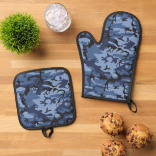 Blue Camouflage, Militär, Armee Ofenhandschuh & Topflappen-Set