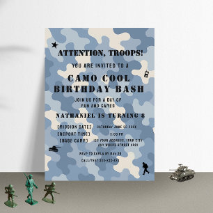 Blue Camouflage Military Geburtstag   Party Einladung