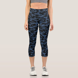 Blue Camouflage Muster Capri Leggings