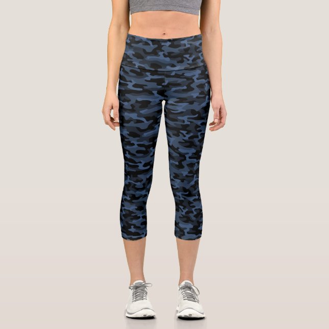 Blue Camouflage Muster Capri Leggings (Vorderseite)