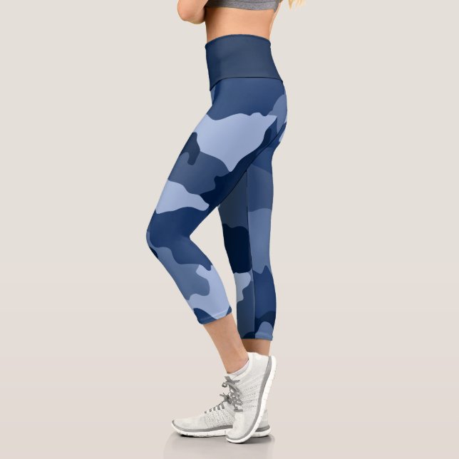 Blue Camouflage Muster Capri Leggings (Links)