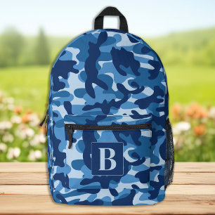 Blue Camouflage Personalisiert Modernes Monogramm  Bedruckter Rucksack