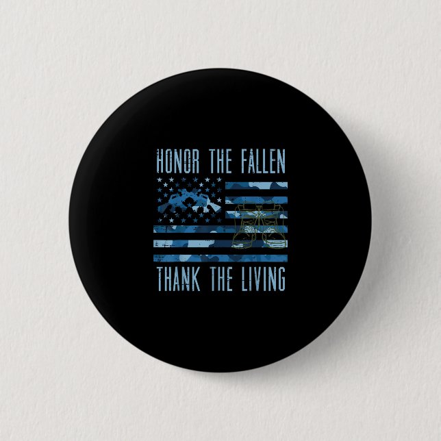 Blue Camouflage US Flag Ehre der gefallenen Dankba Button (Vorderseite)