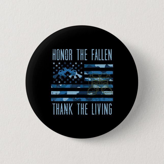 Blue Camouflage US Flag Ehre der gefallenen Dankba Button (Vorderseite)