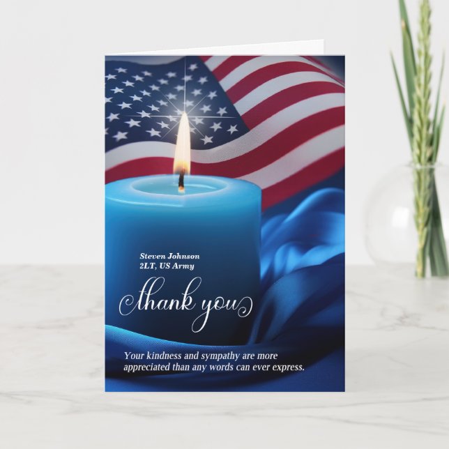 Blue Candle American Flag Beileid Dankeskarte (Vorderseite)