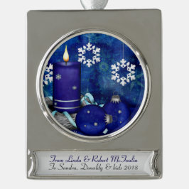 Blue Candle Christmas Banner-Ornament Silber