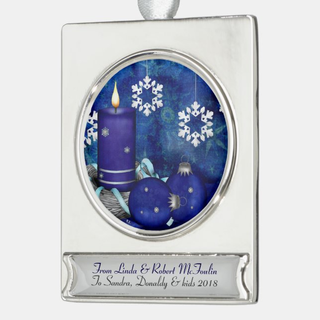 Blue Candle Christmas Banner-Ornament Silber (Links)