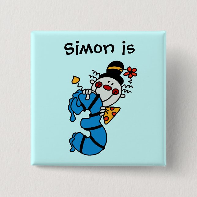 Blue Candle Clown 3. Geburtstagskarte Button (Vorderseite)