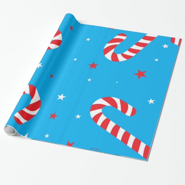 Blue & Candy Cane Print Geschenkpapier (Ungerollt)