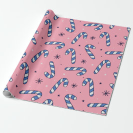 Blue Candy Canes auf Pink Holiday Pattern Geschenkpapier