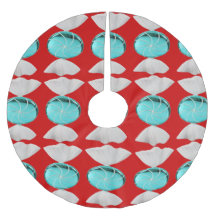 Blue Candy on Red Tree Skirt