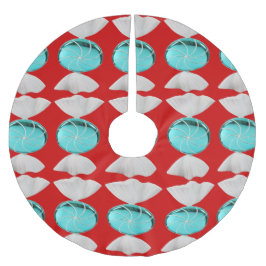 Blue Candy on Red Tree Skirt Polyester Weihnachtsbaumdecke