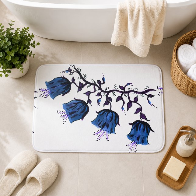 Blue Canterbury Bells Blume Reben Badematte (Blue Canterbury Bells Vine Flowers Large Bath Mat)