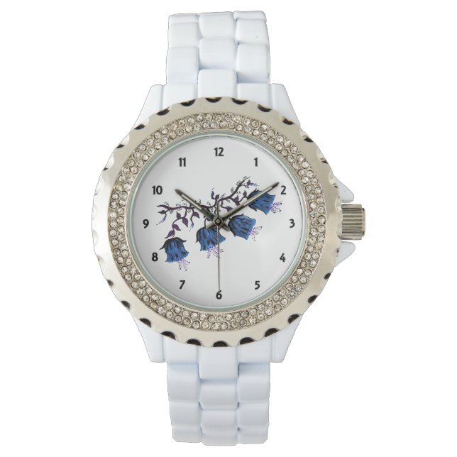 Blue Canterbury Bells Womens Kristall Watch Armbanduhr (Vorderseite)