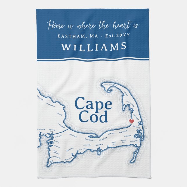 Blue Cape Cod Map New Zuhause Geschirrtuch (Vertikal)