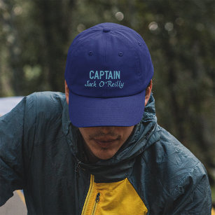 Blue Captain Name Typografy Bestickte Baseballkappe