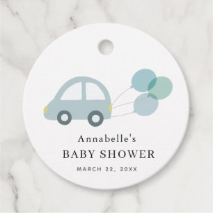Blue Car Balloons White Boy Baby Dusche Geschenkanhänger