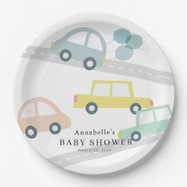 Blue Car Balloons White Boy Baby Dusche Pappteller