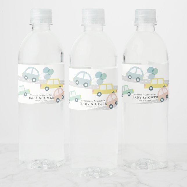 Blue Car Balloons White Boy Baby Dusche Wasserflaschenetikett (Flaschen)