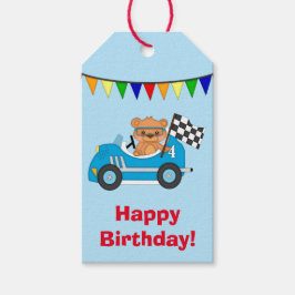 Blue Car Bear Race Birthday Geschenkanhänger