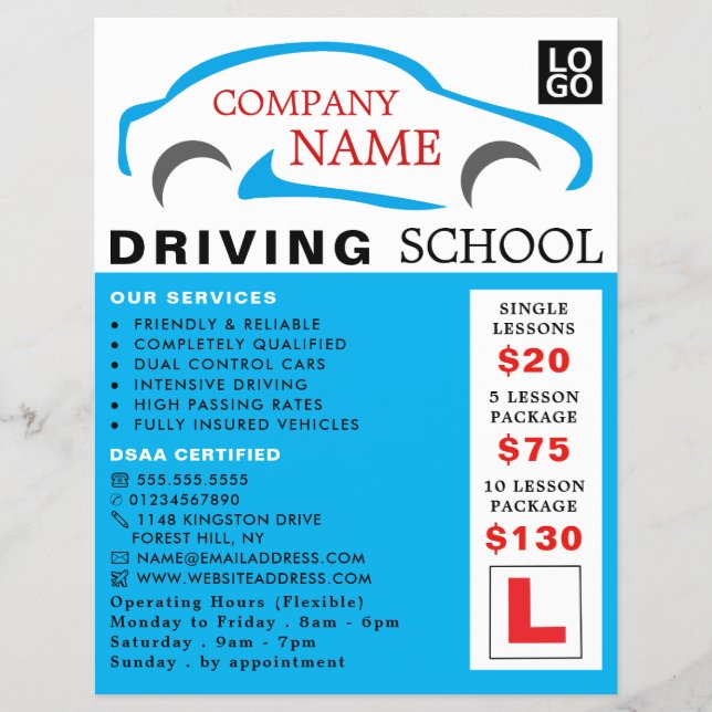 Blue Car Logo, Fahrschule, Lehrerwerbung Flyer (Vorne)