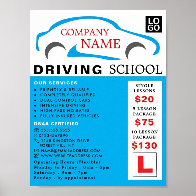 Blue Car Logo, Fahrschule, Lehrerwerbung Poster (Vorne)