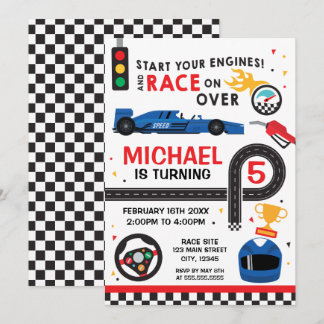 Blue Car Racing  Birthday kid Invitation Einladung