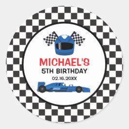 Blue Car Racing Birthday Runder Aufkleber