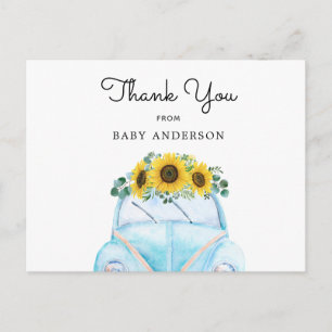 Blue Car und Sonnenblumen Vielen Dank Postkarte