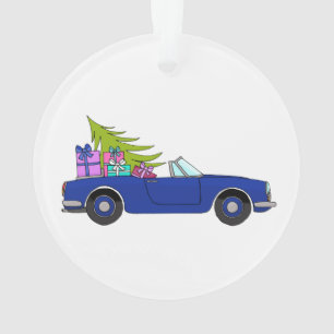Blue Car with Christmas Ohrts Ornament