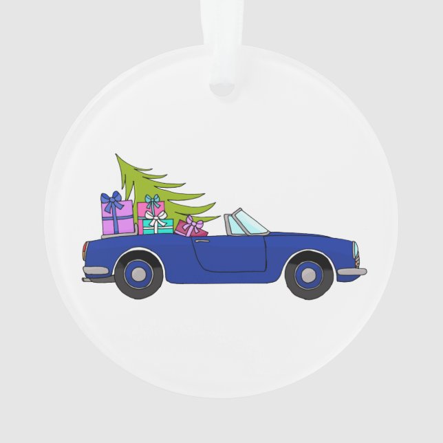 Blue Car with Christmas Ohrts Ornament (Rückseite)