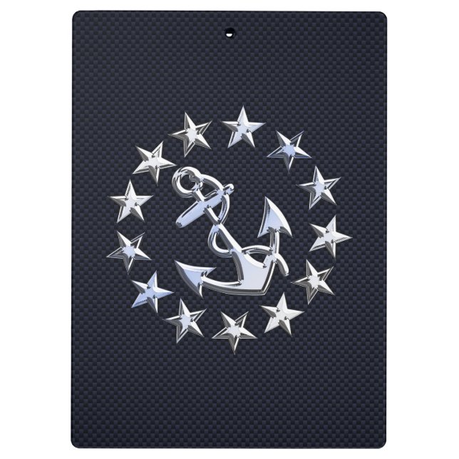 Blue Carbon Fibre Nautical Chrome Yacht Flag Print Klemmbrett (Rückseite)