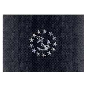 Blue Carbon Fibre Nautical Chrome Yacht Flag Print Schneidebrett