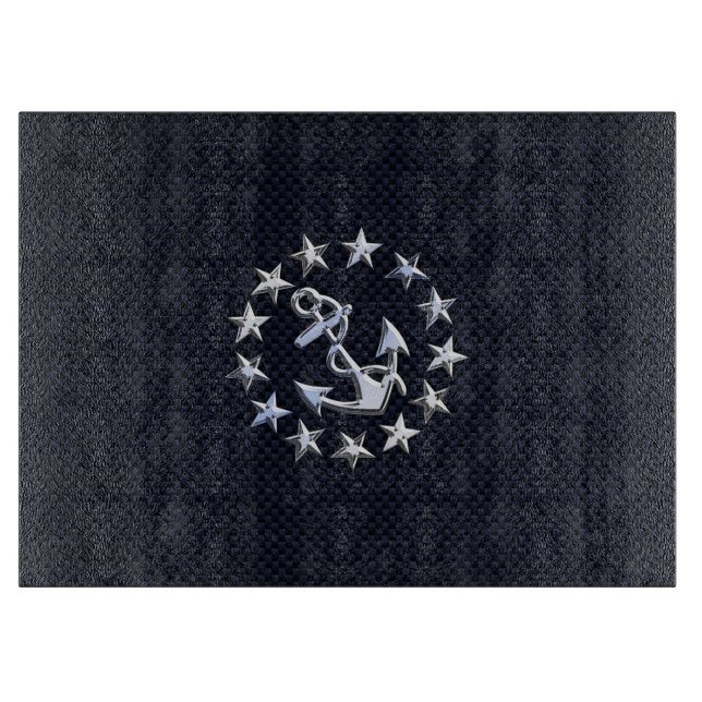 Blue Carbon Fibre Nautical Chrome Yacht Flag Print Schneidebrett (Vorderseite)