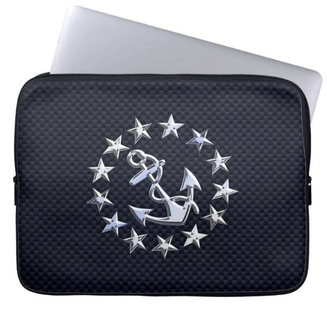 Blue Carbon Nautical Silver Yacht Flag Print Laptopschutzhülle (Vorderseite)