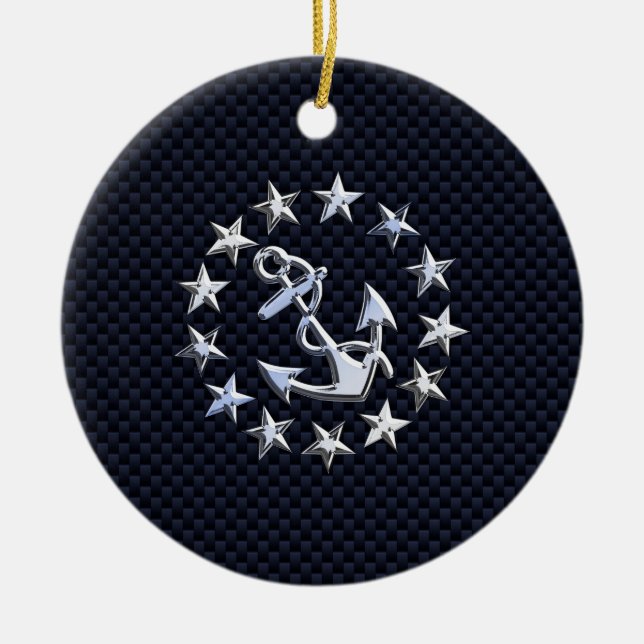 Blue Carbon Style Nautical Chrome Yacht Flag Print Keramikornament (Vorne)